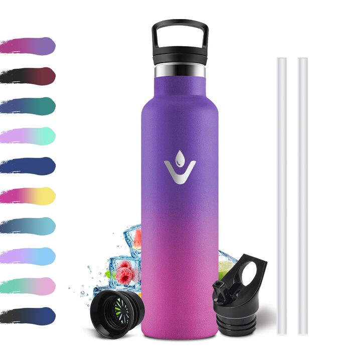 Пляшка для води з нержавіючої сталі 750 мл, термос без BPA, герметична двостінна ізольована пляшка, підходить для газованих напоїв, ізольована пляшка для фітнесу, школи, активного відпочинку, доросла 750 мл V-фіолетовий Fonc Rose Barbie