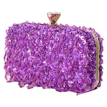 Блискуча вечірня сумочка-клатч у формі кулі, інкрустована стразами та паєтками, фіолетова