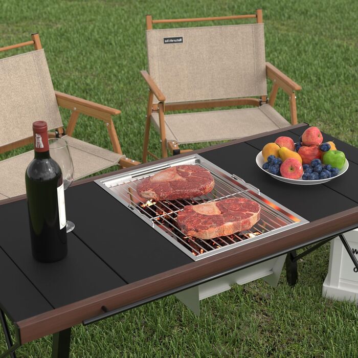 Кемпінговий гриль з вугіллям для столу IGT, складний кемпінговий гриль, портативний невеликий складний гриль з нержавіючої сталі з сумкою, портативний гриль для пікніка для вечірок на свіжому повітрі