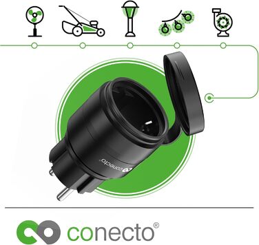 Бездротові розетки conecto з дистанційним керуванням назовні, 2300 Вт, 230 В, 1 х розетка з бездротовим пультом, зовнішній комплект, IP44, енергозбереження, радіус дії 30 м, чорний