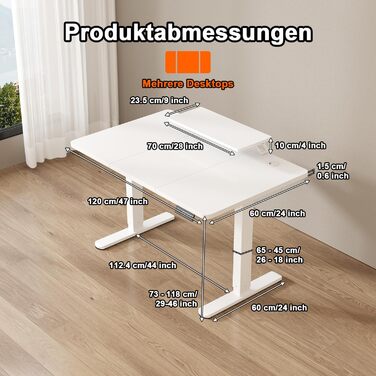 Стіл з регульованою висотою та підставкою для монітора, електричний стіл з можливістю сидіти/стояти, 120 x 60 см, білий