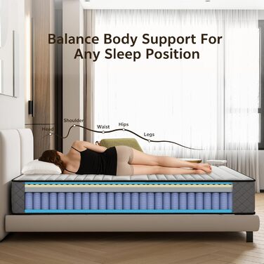 Матрац 140x200 холодна піна H2 H3 з сертифікацією Oeko-Tex, висота 25 см, 7-зонний пружинний матрац з ефектом пам&39яті, матрац 140x200x25см, 140 x 200 см, 25см-H3-середньожорсткий