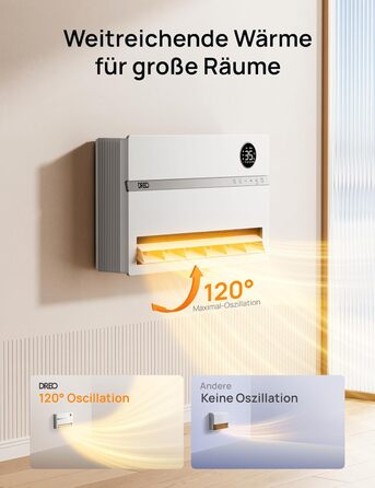 Розумний електричний обігрівач Dreo, настінний конвекторний обігрівач потужністю 2000 Вт з пультом дистанційного керування та застосунком, коливання 120, 5 режимів, 3 швидкості, 24-годинний таймер, енергозберігаючий керамічний обігрівач PTC з термостатом