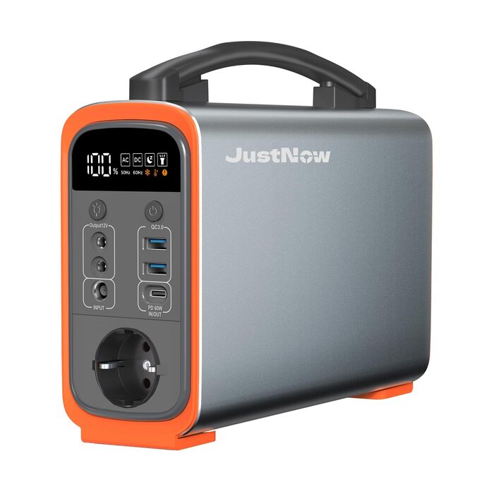 Портативна електростанція JustNow 240 Вт/240 Втгод, мобільний накопичувач енергії LiFePO4 з виходом AC/DC/USB/PD 60 Вт, сонячний генератор для кемпінгу, використання на свіжому повітрі, для автофургонів, надзвичайних ситуацій, резервного копіювання вдома