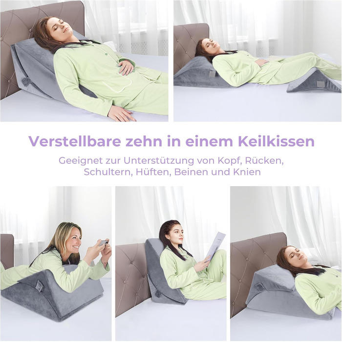 Регульована клиноподібна подушка Babenest з піною високої щільності, ергономічна подушка для спини ліжка та дивана, рефлюксна подушка для читання, сну, ігор, перегляду телевізора (Greu)