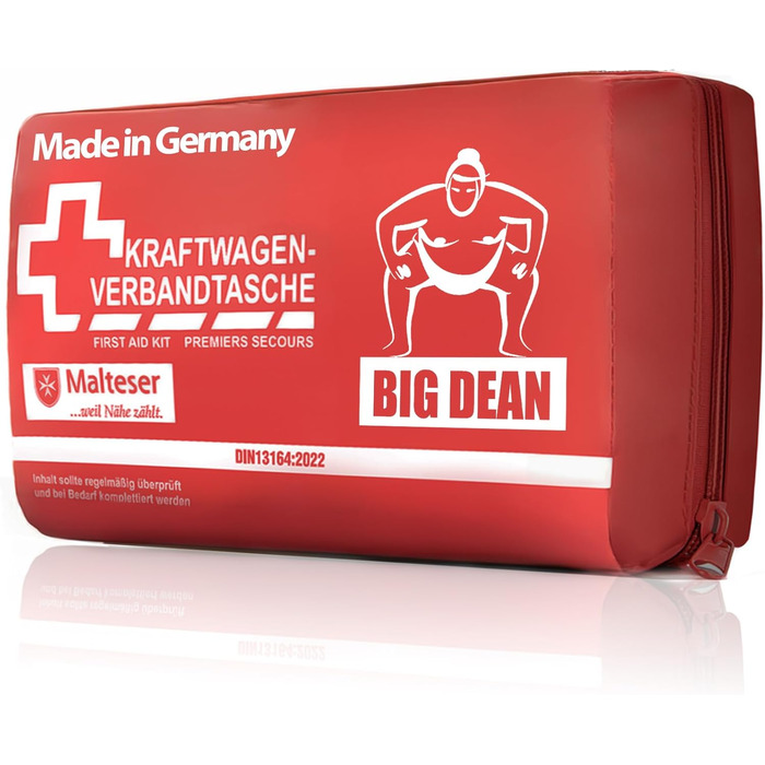 Аптечка BigDean ЗРОБЛЕНА В НІМЕЧЧИНІ червоного кольору - Аптечка першої допомоги згідно DIN 131642022 - Аптечка для автомобіля мож