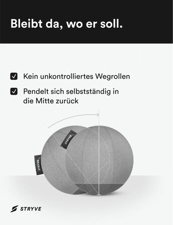 М&39яч для вправ STRYVE Office 65,70 см - Ергономічний м&39яч для вправ з чохлом, який можна прати, та захистом від перекочування, включаючи повітряний насос - Вантажопідйомність до 150 кг - Як офісний стілець, табурет 65 см, тканина Casual Grey