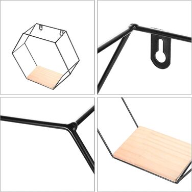 Набір Liesun з 3 шестигранних настінних полиць з металу, полиця без свердління чорна, підвісна, настінна, вітальня.