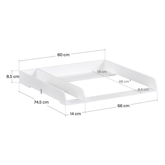 Пеленальний столик для дерев'яного комода, Пеленальний столик з перегородкою глибиною 48 см, Пеленальний столик для комода, Білий