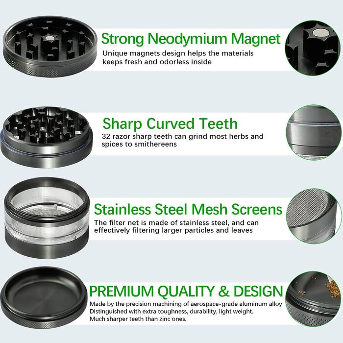 Подрібнювач пилкових трав для спецій, трав, спецій, трав, набір із 4 предметів зі скребком для пилку