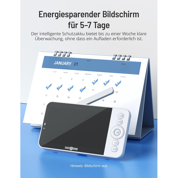 Радіоняня з камерою та додатком, 2K HD 5-дюймовий WiFi-монітор, відстеження PTZ 355 AI, нічник RBG, колискові, виявлення плачу/рух