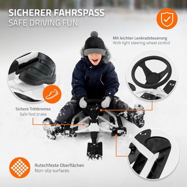 Німеччина Санки з кермом, дитячі санки від 5 років, скібоб для дітей та дорослих до 90 кг, санки з кермом, ножні гальма, тяговий т