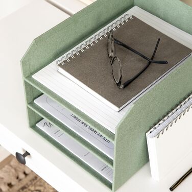 Трирівневий лоток для листів BIGSO Trey Практична поверхня для зберігання листів та документів формату DIN A4 Система організації з ДВП з папером під лляну тканину М&39ятно-зелений, м&39яко-бірюзовий C16