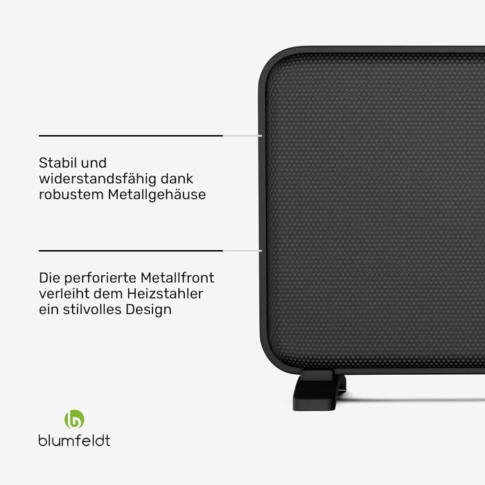 Інфрачервоний обігрівач blumfeldt 2000 Вт настінний та окремостоячий пристрій, графеновий нагрівальний елемент, керування за допомогою застосунку та сенсорне керування, термостат, IP24, захист від перегріву та перекидання, для приміщень площею до 20 м, чо