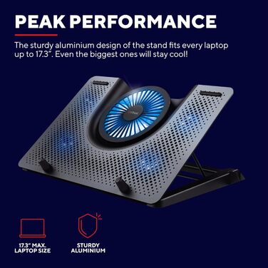 Охолоджувальна підставка для ноутбука Trust GXT 1125 Quno з 5 вентиляторами та LED-підсвічуванням, тримач для смартфона, запобігає перегріву, сумісна з ноутбуками/MacBook до 17,3 дюймів