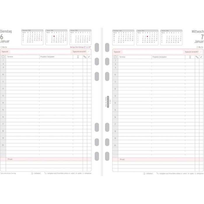 Вкладиш-календар Chronoplan 50226 2026 (щоденник A5 (148x210 мм), змінний календар для планувальників зустрічей, щоденний планувальник, ідеально підходить для детального щоденного планування, 1 день на сторінці, з універсальним перфоратором) білий