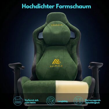 Ігрове крісло, офісне крісло, ергономічне, дихаюче ігрове крісло зі штучної замші, робоче крісло з підставкою для ніг, підголівником та поперековою подушкою, 3D-підлокітники, спинка 90-155, зелене