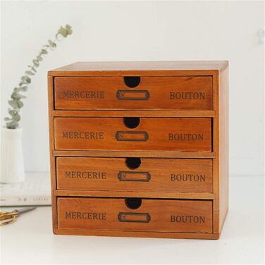 Настільна шухляда дерев'яна 4-х ярусна коробка для зберігання з висувними ящиками Вінтажна скринька для ювелірних виробів Дерев'ян