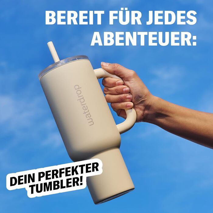 Термокружка Waterdrop з трубочкою 1,1 л Герметична, міцна пляшка для пиття з відкидною трубочкою, зберігає напої холодними протягом 12 годин, кухоль для пиття з кришкою, ізольована пляшка з нержавіючої сталі, зимово-білий колір