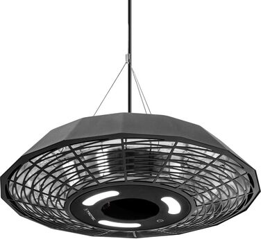 Інфрачервоний стельовий обігрівач TROTEC IR 2010 SC 2000 Вт, круговий обігрів 360, світлодіодне освітлення, захист від атмосферних впливів IP45, пульт дистанційного керування, алюмінієвий корпус, для патіо та ресторанів, 2000 Вт, чорний