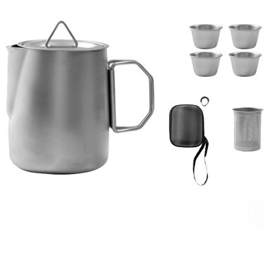 Набір для чаю з нержавіючої сталі 304, портативний для кемпінгу, подорожей на природі чайник з фільтром та 4 чашки, з герметичним носиком, компактний дизайн