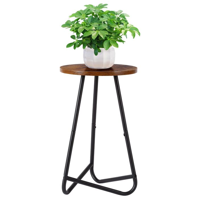 Кругла підставка для рослин HDANI 50 см, підставка для квітів, полиця для рослин з дерева та металу, сучасна полиця для кімнатних рослин для вітальні, балкону та офісу, чорний рустикальний коричневий 50 см