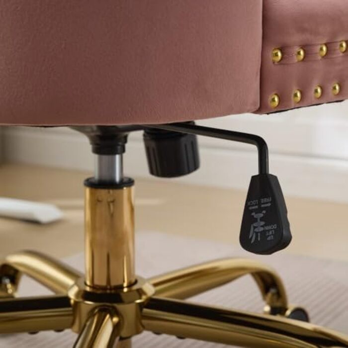 М&39яке рожеве офісне крісло з велюровою оббивкою Офісне крісло з регульованою висотою у вінтажному дизайні, золотими акцентами та основою кольору рожевого золота, для жіночних робочих місць та туалетних столиків