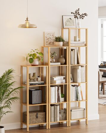 Книжкова полиця, вузька полиця з 5 полицями, кухонна полиця з відкритими полицями, 38 см x 27 см x 136 см, окремостояча полиця для вітальні, офісу, кабінету, дуб, 5 полиць