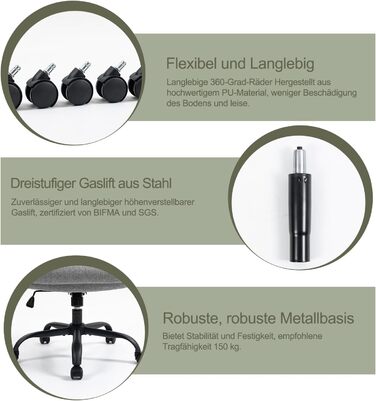 Ергономічне офісне крісло CASTLOVE, крісло керівника з м&39якими підлокітниками, складне, регульоване по висоті, функція гойдання та підголівник, зручне для домашнього офісу, вантажопідйомність 150 кг, сіра тканина