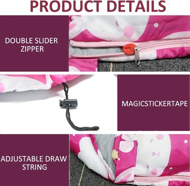 Дитячі спальні мішки Tuphen Кемпінгові спальні мішки з сумкою для перенесення Компактний спальний мішок для походів, подорожей з рюкзаком, 3 сезони, тепла та прохолодна погода, легкий, водонепроникний, для подорожей на природі, рожевий