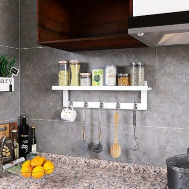 Вішалка для одягу SMIBUY з полицею настінна, вішалка для одягу 74 см для вхідної зони на стіну, бамбукова підвісна полиця з 5 подв