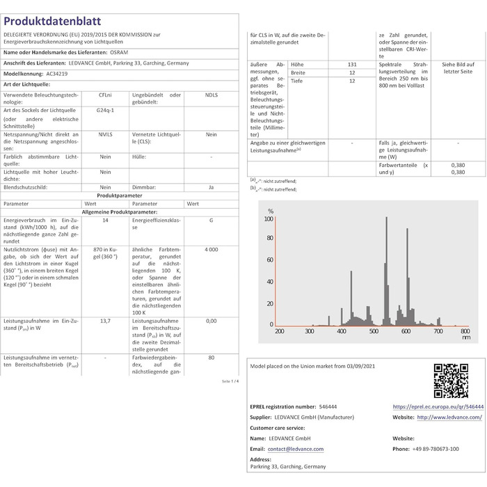 Енергозберігаюча 4-контактна лампа холодного білого кольору G24q-1 Cap, 10 шт., Osram Dulux D/E 13w/840 4000K