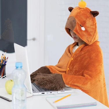 Портативна ковдра Mewaii з капюшоном та рукавами, м&39яка ковдра з рукавичками, м&39яка фланелева ковдра з шерпи для жінок та чоловіків, ідеально підходить для дому, подорожей та любителів домашніх тварин, 130x158 см, капібара з помаранчевим кольором