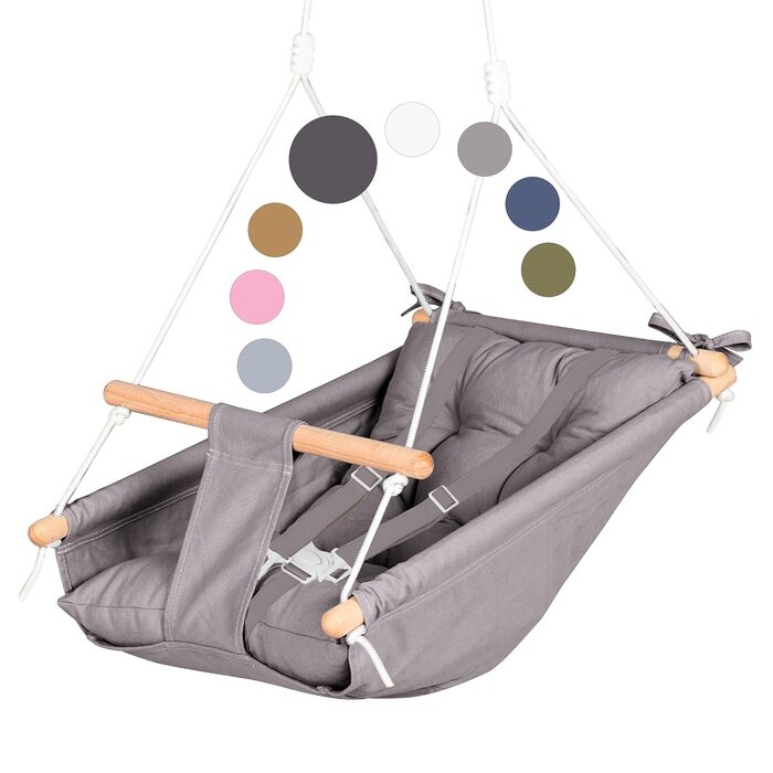 Дитяча гойдалка-гамак Canvas Baby Hammock Swing від Cateam - підвісна дерев'яна гойдалка для дитини з ременями безпеки та деталями