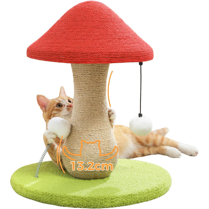 Когтеточка для котів PAWZ Road Cute, дряпалка для котів у формі грибів з когтеточкою в комплекті зі 100 сизалю та помпонами, іграшки для котів, котяче дерево-гриб для кімнатних котів.