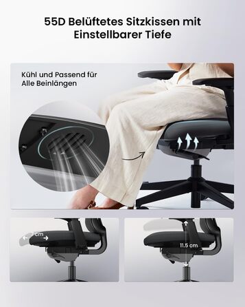 Ергономічне офісне крісло ProtoArc - Офісне крісло з дихаючої нейлонової сітки, поперекова підтримка, регульовані підлокітники, функція гойдання, ідеально підходить для тривалої роботи з дому/в офісі (Flexer Pro-Black)