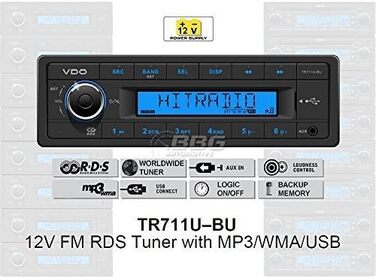 Автомобільна радіостанція VDO 12 вольт, тюнер RDS, MP3, WMA, USB, 12V TR711U-BU