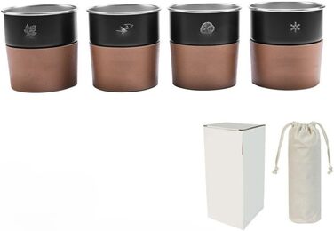 Набір стаканчиків-ступеней з нержавіючої сталі, 4 предмети, з тримачем зі штучної шкіри, місткістю 300 мл, для кемпінгу, активного відпочинку та подорожей