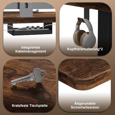 Стіл з регульованою висотою 160 x 80 см з кабельним лотком, Електрично регульований стіл для роботи стоячи з USB-портом, Комп&39ютерний стіл, Ергономічний стіл для роботи сидячи та стоячи, Офісний стіл, Вінтажний коричневий 160 x 80 см