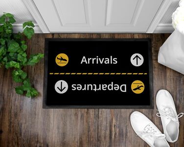 Забавний килимок для дверей з написом - Аеропорт - Прибуття/Виліт - Аеропортовий стиль IV - Нековзний та миється - 60x40 см, 3
