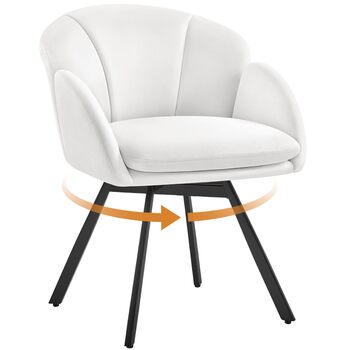 Офісне крісло Yaheetech з поворотом на 360, оксамитове офісне крісло з подвійною подушкою сидіння, туалетний стілець у формі пелюстки, поворотне крісло для офісу/спальні/вітальні, білий колір