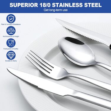 Набір столових приборів 36 шт. на 6 персон, Набір дзеркальних полірованих столових приборів Wildone Premium з нержавіючої сталі, м