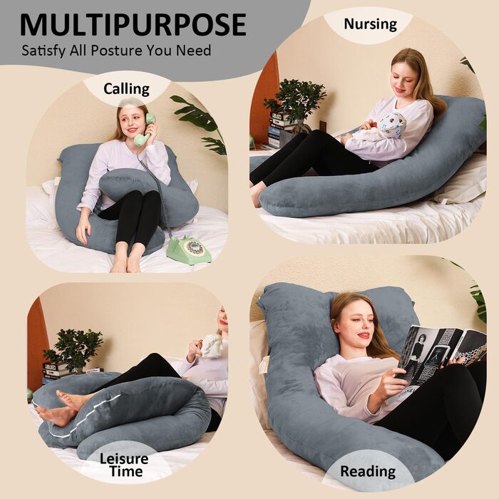 Подушка для вагітних Chilling Home, U-подібна подушка для сну на боці з чохлом, велика подушка для годування, підтримуюча подушка для жінок та тих, хто спить на боці (чорна/синя)