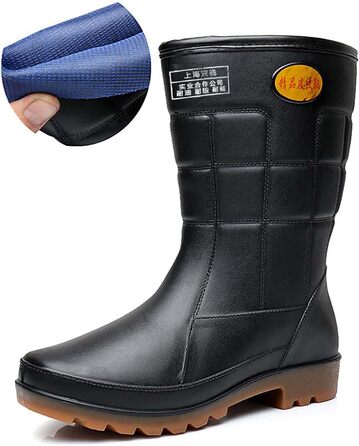 Чоловічі гумові чоботи до середини литки, водонепроникні, нековзні, чорні, ПВХ, для дорослих, робочі гумові чоботи, розмір 43 EU, чорні