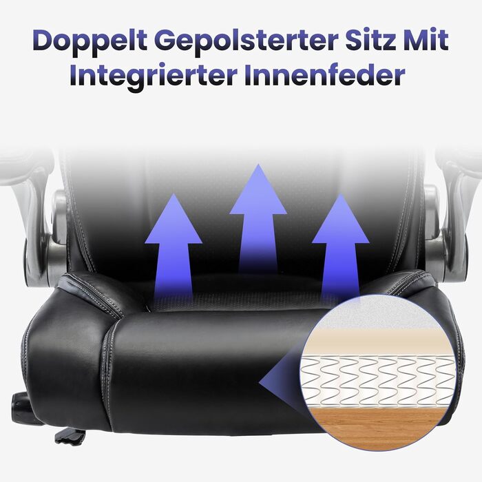 Ергономічне офісне крісло COLAMY Black-02 Classic, штучна шкіра, чорний