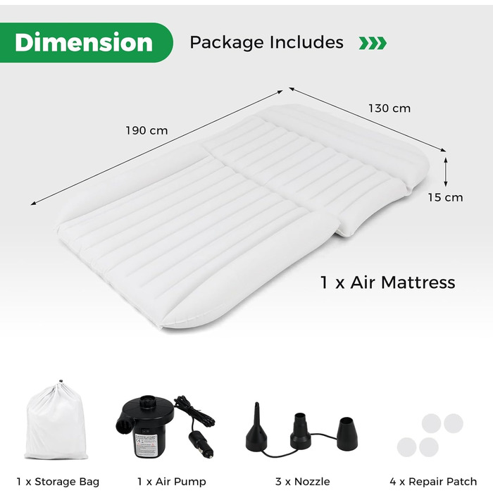 Автомобільний матрац COSTWAY, 190 x 130 см, надувний матрац для позашляховиків, двосторонній, надувний матрац з повітряним насосом та сумкою для перенесення, автомобільний матрац для багажника, кемпінгу, подорожей, активного відпочинку на природі (бежевий
