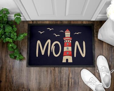 Кумедний килимок для дверей з написом - Moin з маяком - північнонімецький - ласкаво просимо - нековзний та миється - 60x40 см, 3