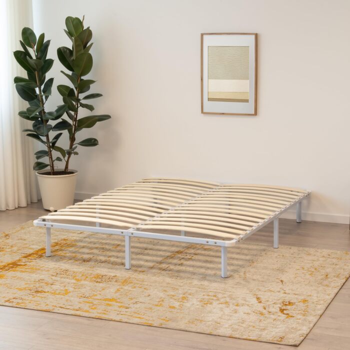 Металеве ліжко i-flair з рейковою основою NAMARA 140x190 см - Висота 28 см, стабільне гостьове ліжко з місцем для зберігання на ніжках, підходить для всіх матраців - Біле 140x190 см Біле