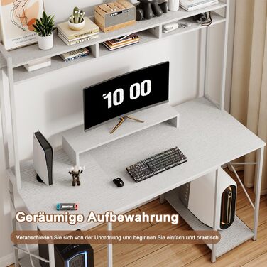 Письмовий стіл Devoko 120 x 60 x 162 см, стіл з місцем для зберігання, комп&39ютерний стіл з полицею та підставкою для монітора, ПК-стіл для домашнього офісу, білий 120 x 60 см