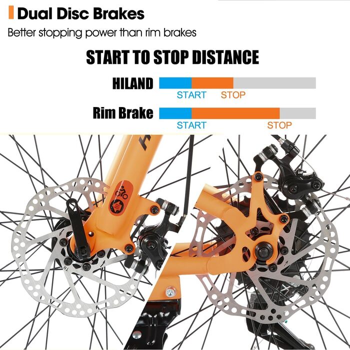 Гірський велосипед HILAND Clark 26 дюймів з повною підвіскою для чоловіків та жінок, 21 передача, подвійні дискові гальма, дорослий MTB велосипед, синій